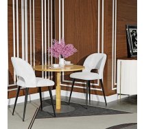 Set of 2 Dining Room Chairs with Openwork Backrest, Kitchen Chairs, Upholstered Chairs, Made of Metal, Ergonomic Chairs for Dining Table, Velvet Fabric, for Study, Bedroom, White, 48 x 45 x