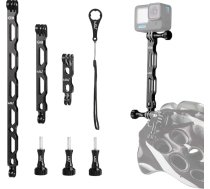 HSU alumīnija sakausējuma pagarinājuma rokas komplekts ar metāla stieni ķiveres stiprinājumam GoPro Hero 12/11/10/9/8/7/6/5/4/3 un citām sporta kamerām (melns)