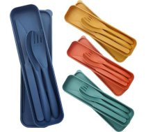 4 priekšmetu galda piederumu komplekts, pārnēsājami ceļojuma galda piederumi ar futrāli, plastmasas karote, nazis, dakša un ēdamkarotes, atkārtoti lietojams kempinga komplekts piknikam un aktivitātēm svaigā gaisā