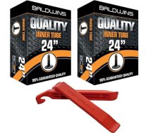 Baldwins 24" x 2,40" velosipēdu iekšējās kameras (piemērotas visām 2,20, 2,25, 2,30, 2,35 un 2,40 collu riepām) un Baldy's riepu noņemšanas atslēgas, Schrader/automašīnu vārsti (2 gab. iepakojumā)