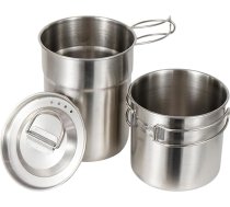Pārnēsājama virtuves piederumu komplekts – izmēri 10,7 x 13,5 cm, trauki ar tilpumu 1000 ml un 700 ml, salokāmi rokturi krūzēm | Survivalist kempinga katlu vāki, āra kulinārijas aprīkojums, pārnēsājams L