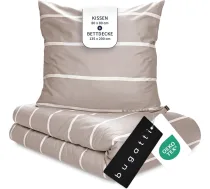 bugatti Gultas veļa 135 x 200 cm - 100% kokvilna, 2 gabali ar rāvējslēdzēju, mīksta un mazgājama, Mako Satīna gultasveļa ar svītrām bēšs