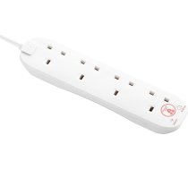 Masterplug 2m 25 x 5,5 x 3cm 4 virzienu pagarinātājs ar aizsardzību pret pārspriegumu - balts
