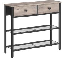 HOOBRO Šaurs konsoles galds, 75 cm priekšnama galds ar atvilktni un 2 līmeņu plauktiem, sānu galds, neliels izstāžu galds, dīvāns, priekšnams, gaitenis, pelēkbrūns un melns EBG72XG01