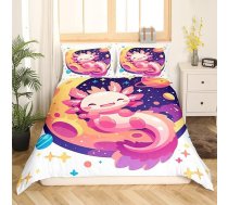 Loussiesd Kawaii Cute Axolotl gultas veļas komplekts 135 x 200 cm Cartoon Salamander gultas komplekts bērniem, zēniem, meitenēm, meitenēm, guļamistabai, gultas dekori Kawaii Ocean Sealife sega segu komplekts Axolotl gultas veļas komplekts