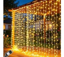 Cozymeow Gaismas aizkars iekštelpās 2 gab 300 LED pasaku gaismas logs ar kontaktdakšu, 8 režīmi ūdensizturīgs pasaku gaismas aizkars istabai balkonam balkonam pusei telts kāzām ārā iekštelpās Ziemassvētku rotājums