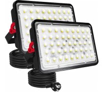 LED prožektors 100 W, 2 LED āra prožektori ar kontaktdakšu 10000 LM āra prožektors 6500 K Cool White LED lukturis IP66 Ūdensizturīgs LED prožektors noliktavai Dārza garāža pagalms