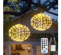 Bigzom Ziemassvētku apgaismojuma bumba, 20 cm āra gaismas bumba ar taimeri, 81 LED Ziemassvētku dekorēšanas pasaku gaisma, āra, ūdensizturīga, 8 režīmi logiem, viesistabai, balkonam (2 gab., silti balta)