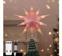 Lewondr Ziemassvētku eglītes papildinājums, Ziemassvētku eglītes papildinājums Star LED Light Beads, Ziemassvētku eglītes papildinājums 10 punktu zvaigzne ar 6H taimeri, eglītes kronis ar kontaktdakšu un tālvadības pulti Ziemassvētku eglīte