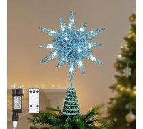 Lewondr Poinsettia Tree Topper, 11 collu spraudnis un tālvadības pults, 3D ģeometriska izgaismota eglītes zvaigzne Ziemassvētku rotājumiem, taimera funkcija un 5 m kabelis, silta gaisma, debeszilā krāsā