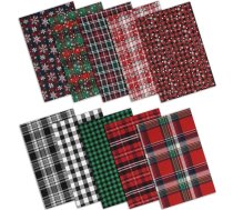 Iepakojumā 10 Ziemassvētku pārbaudīts saišķi Quilting auduma, 16 x 20 collu taisnstūra auduma sarkans zaļš režģis Sniegpārsliņa Patchwork auduma lūžņi saldumi dāvanu iepakojuma šūšana DIY amatniecība