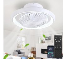 49 cm LED griestu ventilators ar apgaismojumu, aptumšojama, neredzama griestu gaisma ar ventilatoru, 360° rotējoša, 72 W klusa lampa ar ventilatoru un tālvadības pulti APP, dzīvojamai istabai, guļamistabai, balts
