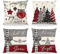 Ziemassvētku spilvenu pārvalki 4 linu kvadrātu komplekts Merry Christmas Xmas Decor dzīvojamā istaba dīvāns Ziemassvētki 18 x 18 collu