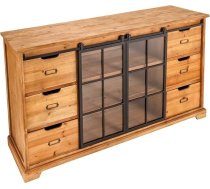 riess-ambiente.de Heritage Solid Bufete, 148 cm, dabīgās priedes rūpnieciskās durvis, metāla vitrīna, kumode, bufete, koka kumode ar daudz vietas glabāšanai
