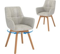 LEWE Dining Room Chairs Swivel Set of 2 with Armrests and Wooden Legs, 360° Swivel Chair, Upholstered Chair with Ergonomic Fabric Backrest for Dining Room, Kitchen, Living Room, Bedroom, Grey