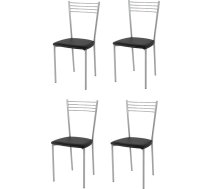 Tommychairs - Set of 4 ELENA Modern Chairs for Kitchen and Dining Room, Robust Frame Made of Painted Steel in Aluminium Colour, Padded Seat with Faux Leather in Black