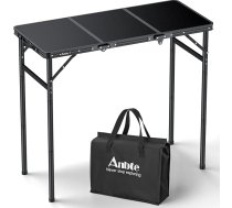 Anbte saliekamais kempinga galds, 90 x 40 cm, alumīnija rāmis, 3 augstuma pozīcijas, regulējams, 27,3/51/74,7 cm, MDF galda virsma ar uzglabāšanas somu, pārnēsājams piknika galds kempingam, pludmalei, balkonam (melns)