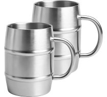 BORDEAG 2 gab. nerūsējošā tērauda termokrūzes, nerūsējošā tērauda kempinga krūzes, 500 ml dubultās sienas krūzes ar rokturi, nerūsējošā tērauda alus krūzes, ikdienas lietošanai un āra aktivitātēm, sudrabkrāsas