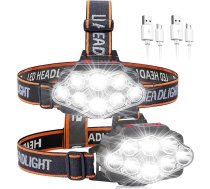 Uzlādējams LED galvas lukturis, spēcīgs lukturis ar 8 LED diodēm, USB galvas lukturis, 4 režīmi, IPX4 ūdensizturīgs galvas lukturis āra aktivitātēm, skriešanai, medībām, pārgājieniem [Enerģijas klase A+]