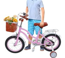 14 collu bērnu velosipēds ar palīgritentiņiem, augstumā regulējams bērnu velosipēds ar aizmugurējo sēdeklīti maziem bērniem vecumā no 3 līdz 7 gadiem (meitenēm), divkāršā bremžu sistēma, izgatavots no augstas oglekļa satura tērauda (