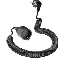 Schuko pagarinātājs, aizsargkontaktu pagarinātājs (230 V/16 A), spirālveida pagarinātājs, izstiepjams no 1,26 m līdz 8 m, spirālveida kabelis ar zemējuma kontakta iespraudni un zemējuma kontakta savienotāju, melns