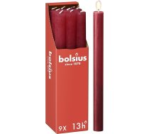 Bolsius - Rustic Taper Candles - Sarkanas - 9 gabali - 27 x 2,3 cm - Degšanas laiks 13 stundas - Bez aromāta - Satur dabīgo augu vasku - Bez palmu eļļas