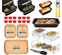 Gaisa fritēžu piederumi Ninja Foodi FlexDrawer Dual Zone AF500EU 10,4L, cepšanas režģis #304 nerūsējošais tērauds, cepamais papīrs, cepamais paplātes, karstā gaisa fritēžu piederumi COSORI Dual Blaze TwinFry 10L