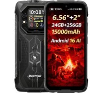 Blackview Rock 1 Android 16 āra viedtālrunis, 6,56 collu + 2 collu dubultais ekrāns, 15000 mAh akumulators, 24GB + 256GB, 120LM LED, 20MP nakts redzamības kamera, IP68 IP 69K izturīgs mobilais tālrunis bez līguma, Gemini AI, NFC GPS