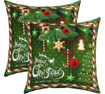 Ziemassvētku spilvenu pārvalki 18x18 collu 2 Pack Soft Christmas Snowflake Throw Pillow Covers Ziemassvētku eglīte Istabas dekori Luksusa dekoratīvie spilveni Covers Green Happy New Year Cushion Covers