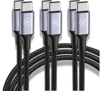 Wicked Chili 3 x USB C kabelis 1 m, 100 W lādēšanas kabelis no USB-C uz USB C, iPhone 17 16 15, Samsung Galaxy S24 S23 S22 MacBook Pro Air iPad Switch LG (10 GBps, video 4K@60Hz, DP Alt Mode, Fast