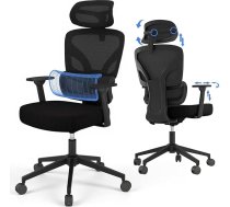 Biroja krēsls, rakstāmgalda krēsls ar 3D roku balstiem, ergonomisks krēsls ar regulējamu tīklveida galvas balstu, pielāgojams jostasvietas balsts, tīklveida krēsls mājas birojam spēlēm, melns
