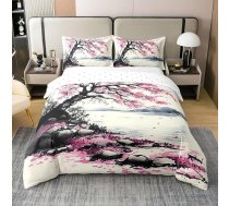Loussiesd Cherry Blossom kokvilnas gultas veļas komplekts 135 x 200 cm Japānas Ukiyoe sega segt Kalni un akvareļu glezniecība Gultas Zen dabas ainavas sega segu bērniem Meitenes Zēni Zēni gultas veļas komplekts