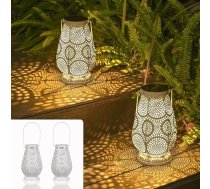 JOYCREATOR Pack of 2 Solar Lights for Outdoor Garden, IP65 ūdensizturīga saules laterna ārtelpā, siltā LED saules laterna, dekorēšanai, terasei, kokam, zālienam, kempingam, dāvanas sievietēm (balta)