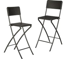 Relaxdays Bastian 10020761_46 Saliekamie bāra krēsli 2 rotangpalmas izskata atzveltnes bāra krēsli Salokāmi 78 cm augsti melni
