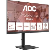 AOC U27E4CV 27 collu UHD monitors 60 Hz IPS panelis 4 ms GtG adaptīvā sinhronizācija HDR Gatavs augstuma regulēšanai Skaļrunis (3840 x 2160 HDMI 2 x 2.0 DP 1 x 1.4 USB koncentrators) Melns