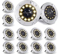 Pack of 12 Solar Floor Lights Outdoor 12 LED saules gaismas 800 mAh diska apgaismojums ar modernizētu saules paneli Dārza gaismas saules lampa Solar Spotlight dekorēšanai zālienam, celiņam, baseinam, terasei (silti balta)