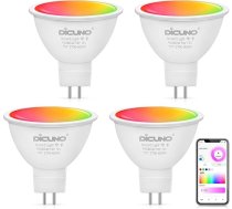 DiCUNO 5W GU5.3 viedā lampa, MR16 RGB CCT Alexa spuldze Wi-Fi, regulējama, no siltas līdz vēsai baltai, daudzkrāsaina, aizvieto 40W halogēna spuldzi, 2700K-6500K, saderīga ar Alexa/Echo, Google Home, 320LM, 12V, komplekts