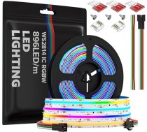 WS2814 RGBW IC FCOB COB LED sloksne 5 m 896 LED/m Augsta blīvuma gaismas sloksne DC24 V 12 mm RGB + WW (silti balta) Dimmable Dream krāsu gaismas sloksne IP30 nav ūdensizturīga interjera dekorēšanai DIY projekti