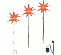 3D luminiscējoša zvaigzne ar LED apgaismojumu, 3 gab. ar zemes smaili, sarkana, diametrs 27 cm, 3D zvaigzne ar 15 uzgaļiem, izturīga pret laikapstākļiem, dārza rotājums, Ziemassvētku rotājums, Ziemassvētku zvaigzne, ar taimeri, baterija