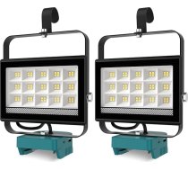 2 akumulatora lampu komplekts Makita 18 V, 60 W 4500 LM LED darba gaisma, bezvadu prožektora lampa ar 2 USB uzlādi un 140° pagriežamu galvu būvlaukumiem, garāžām, kempingiem, ārkārtas situācijām (bez akumulatora)