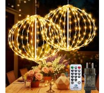 AGOTD Ziemassvētku apgaismojums āra apgaismojums Āra Power Hanging LED Ball Lights 30 cm 124 LED gaismas bumba ar tālvadības pulti Ziemassvētku rotājumi ārā 8 režīmi taimeris Ūdensizturīgs dārza pusei iekštelpās (Pack of 2, Warm White)