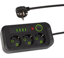 98-234# ps-330s 3 ligzdu pagarinājuma kabelis 4xusb 1xusb-c 3m melns 3x1mm