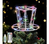 Lewondr Ziemassvētku eglīte Topper cepure, 9,45 collu epoksīda cepure Ziemassvētku eglīte Topper ar 40 krāsainām LED spuldzēm, 6 stundu taimeris un 8 režīmi USB tālvadības pults, Ziemassvētku eglīte Topper Ziemassvētku rotājums