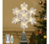 Lewondr Ziemassvētku sniegpārsliņu eglīte, 3D sniegpārsliņas, USB un tālvadības pults, 13 collu Ziemassvētku eglītes papildinājums ar LED gaismas pērlītēm, Ziemassvētku eglītes rotājums mājas svinībām, sudraba krāsā
