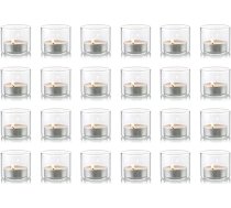 NUPTIO Tējas gaismas glāzes Tējas gaismas turētājs Tējas gaismas glāzes - 24 tējas gaismas stikla tējas lampu komplekts Stikla tējas gaismas mazās laternas galda dekorēšanai Svinības Kāzas Ziemassvētki 4,6 cm diametrs