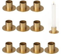 Metāla sveču turētāju komplekts, piemērots 7/8" diametra svecēm kāzām, ballītēm, jubilejām, galda dekorēšanai, dāvanām (10 gab., zelta krāsā)