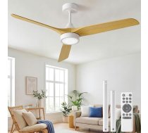 Ateroll koka griestu ventilators ar gaismu un tālvadības pulti, klusais griestu ventilators ar 6 ātrumiem, 3 lāpstiņām, diametrs 132 cm, 1/4/8H taimeris, LED dimmable, līdzstrāvas motors, darbam vasarā un ziemā