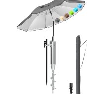 Menz Sonnenschirm Strand 3-in-1 Set Ø180 cm Anthrazit - Strandschirm windfest stabil mit UV50+ Sonnenschutz, Eindrehbodenhülse Sonnenschirm & Schutzhülle – höhenverstellbar & neigbar