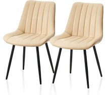 TUKAILAI Dining Room Chairs Set of 2 Faux Leather Kitchen Chairs with Backrest, Soft Cushions, Metal Legs, Ergonomic Chairs, Modern Chairs for Kitchen, Dining Room, Living Room, Reception Room, Beige