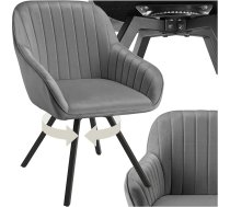 tectake Rotating Dining Room Chairs with Armrest, Ergonomic Shell Chair with Velvet Cover, Quilted, Swivel Chairs for Living Room, Dining Table, Study, Dressing Table, Kitchen Chairs - Set of 1, Grey